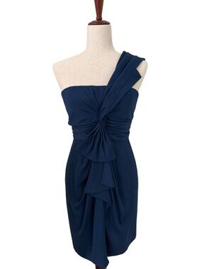 BGBG Max Azria Petites ⭐️ VGUC Navy Blue Ink One-Shoulder Dress Size 6P